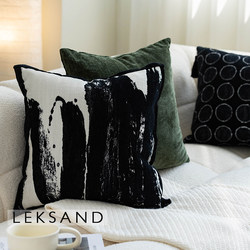 New Chinese-Style Pillow, Black and White Solid Color Car Cushion, Light Luxury, High-End Feel, Soft Square Pillow, Hotel Soft Decoration Pillowcase with Insert