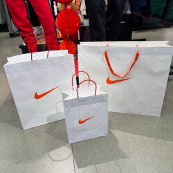 Nike Direct Store Counter Shopping Paper Bag with Large Logo, White Kraft Paper Bag with Orange String, Gift Bag, Tote Bag