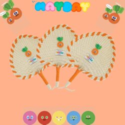 Mayday 25Th Anniversary Fan Manufacturer Direct Sale Embroidered Patch Palm Leaf Fan Summer Cooling Hand-Cranked Palm Leaf Fan Chinese Style