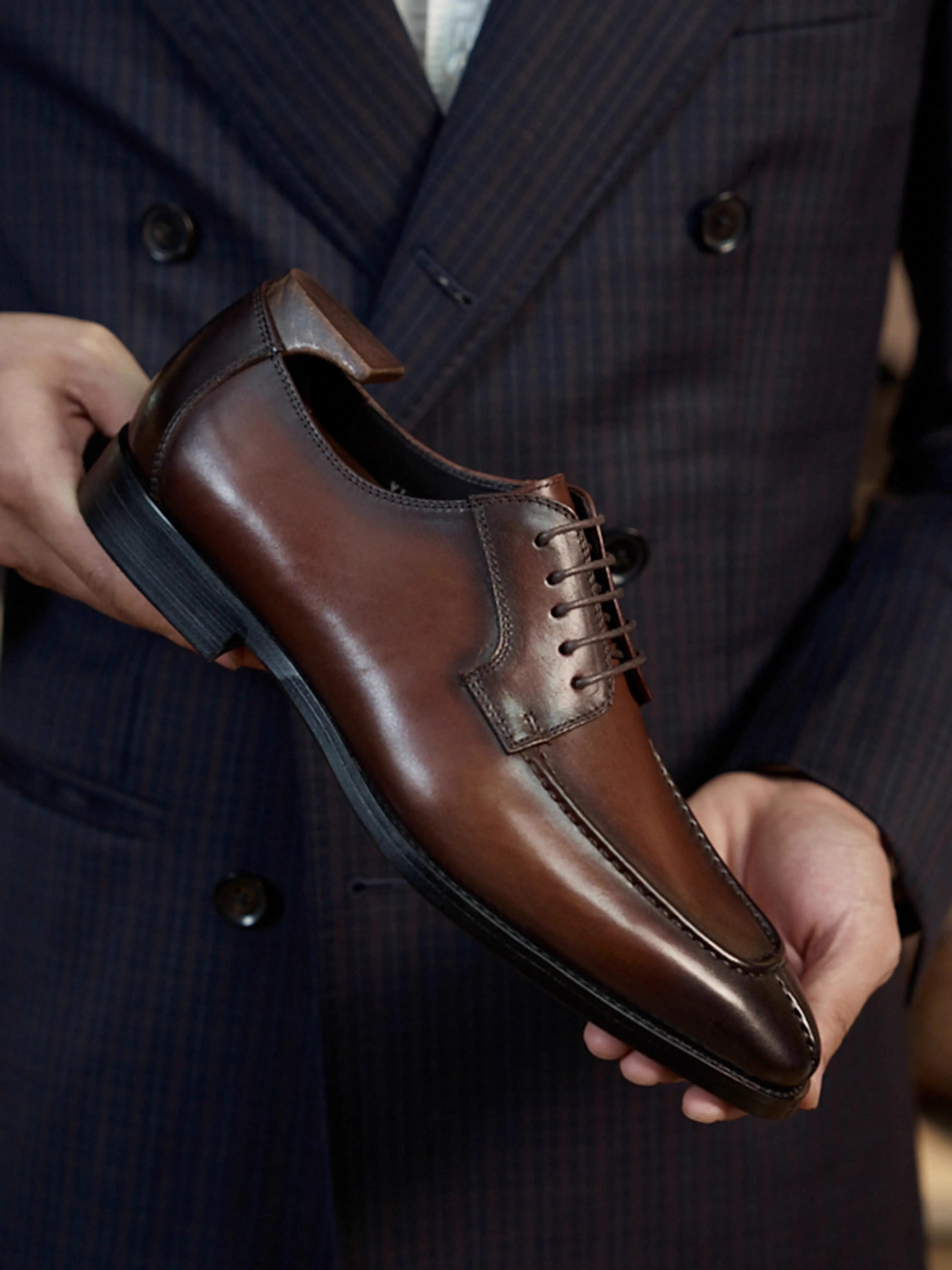 豪门潮鞋英伦复古德比男士真皮手工鞋方头系带休闲商务正装皮鞋男