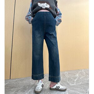 
Maternity jeans for summer, spring and autumn, side drawstring wide-leg pants, loose outer wear, nine-point pants, petite leggings, autumn