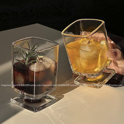 ins Creative Four-Cornered Glass Cup, Small Capacity Juice Cup, Home Office Transparent Water Cup, Milk Cup