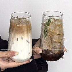 ins Glass Cup Restaurant Cold Drink Cup Sparkling Water Cup Fruit Tea Cup Beverage Cup Heat-Resistant Latte Coffee Cup Striped