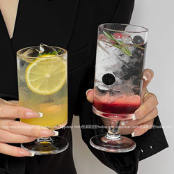ins Wind Straight-Tube Juice Cup, Household Transparent Tall Glass Cup, Trendy Sparkling Water Cup, Cocktail Drink Cup