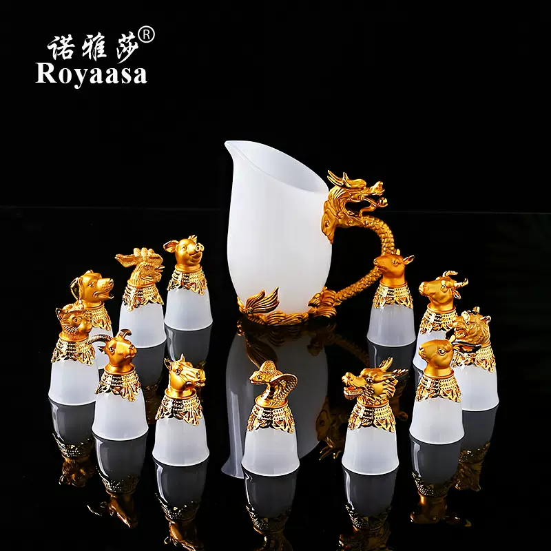 十二生肖白玉酒杯羊脂玉瓷酒具高檔擺件12只男士的禮物烈酒杯禮品-Taobao