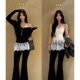 White V-neck lace suspender vest for women in spring and autumn, with a beautiful sleeveless top with ruffled edge splicing mesh