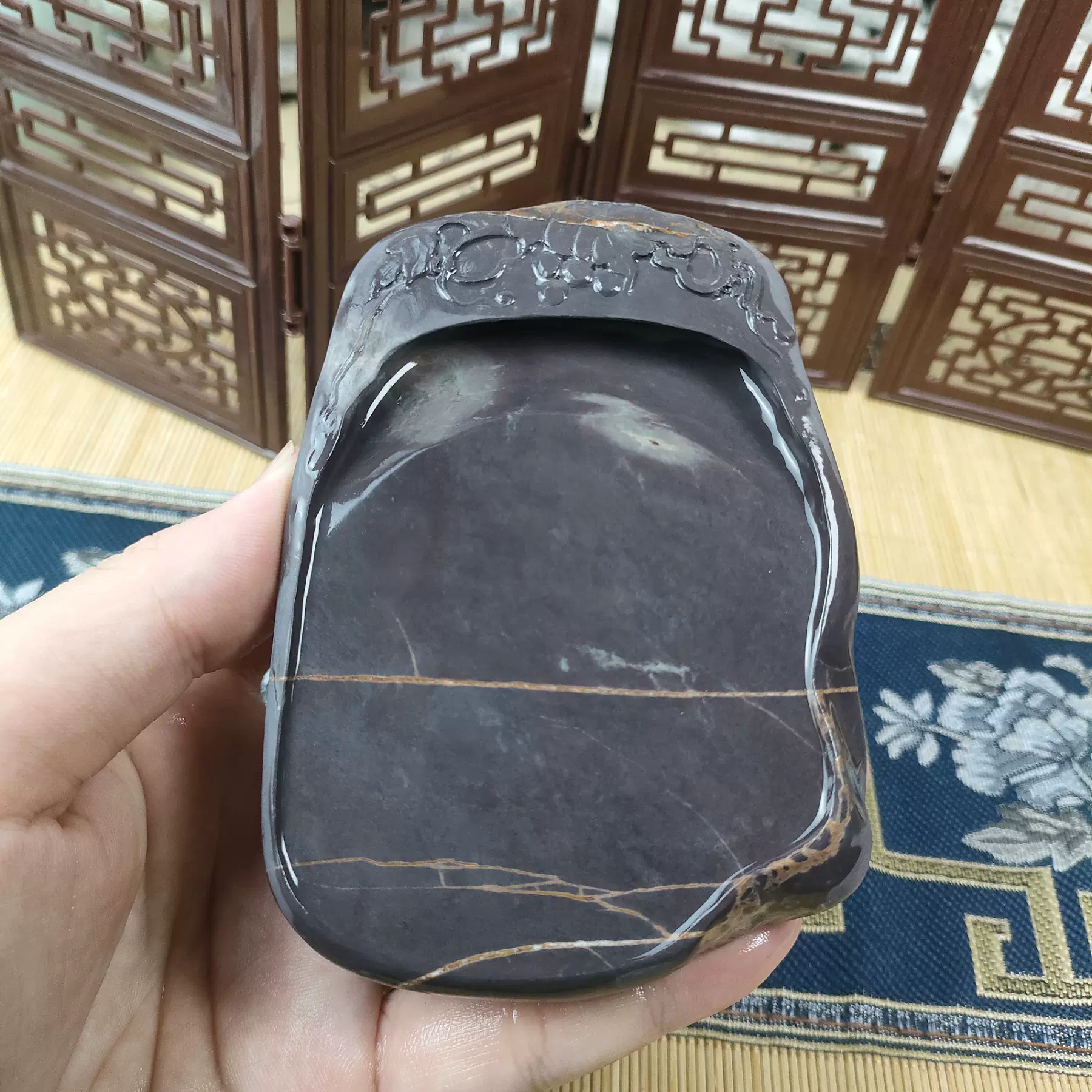 书法研墨专用肇庆端砚三大名坑天青老水岩麻子坑淌池素砚宝蓝通透