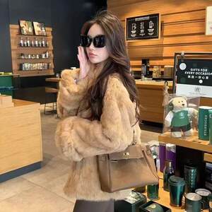 2024 new explosion outer wearing fur outer puppies, long rabbits, rabbits, loose, fashion coats autumn and winter
