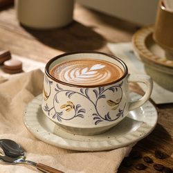 Vintage Moon-Creating Ceramic Coffee Cup, High-End Exquisite Latte Cup, Latte Art Cup, Creative Rustic Pottery, Premium Feel Cup and Saucer Kk