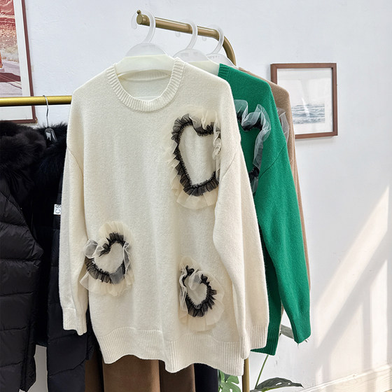 
100% sheep wool sweater for women 2025 autumn and winter new heavyweight thickened round neck loose large version pullover sweater