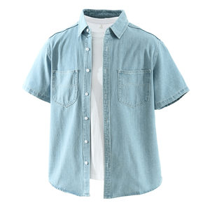 
8233 New style Japanese retro denim short-sleeved shirt men's fashion versatile literary casual loose handsome top