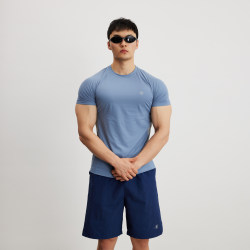 Afterglow Summer Spliced High-Elastic Training Fitness Short-Sleeved T-Shirt with Contrasting Colors, Tight-Fitting, Breathable and Figure-Flattering Sports T-Shirt