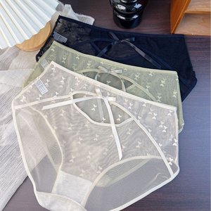 
High elastic, comfortable and breathable bow mesh transparent underwear, ultra-thin sexy lace mid-waist women's underwear briefs