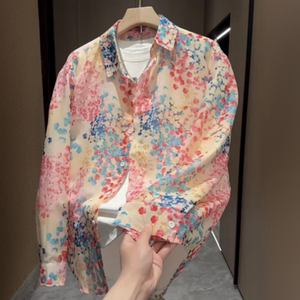 
Summer men's trendy jacquard thin color long-sleeved shirt jacket couple's outdoor versatile casual sun protection jacket