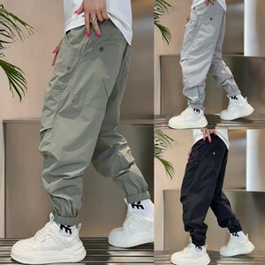 
Summer men's thin ice silk quick-drying ankle-length casual pants, simple and versatile, loose and breathable outdoor workwear harem pants