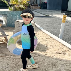
Children's swimsuit, boy's split long-sleeved trousers, quick-drying sun protection, medium and large children's gradient swimming suit, summer swimsuit