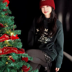 American Retro Letter Print Sweatshirt for Women 2025 New Style Loose Fleece Thickened Fashionable Versatile Hoodless Top Trendy