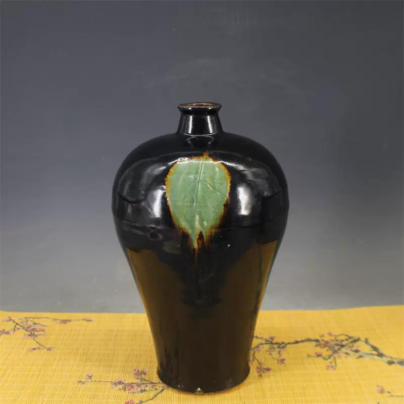 宋代吉州窑黑釉枫叶纹梅瓶古董古玩手工做旧仿古瓷器摆件收藏品-Taobao