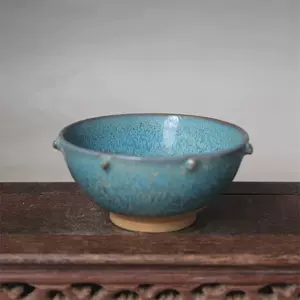 陶磁器 天藍釉紫紅斑鼓釘洗 箱付 宋代 鈞窯 染付 置物