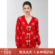 Stubborn 2025 Spring New Year Red Chinese Women's Knitted Cardigan Chinese Style Buttoned V-neck Sweater Jacket Women 8924