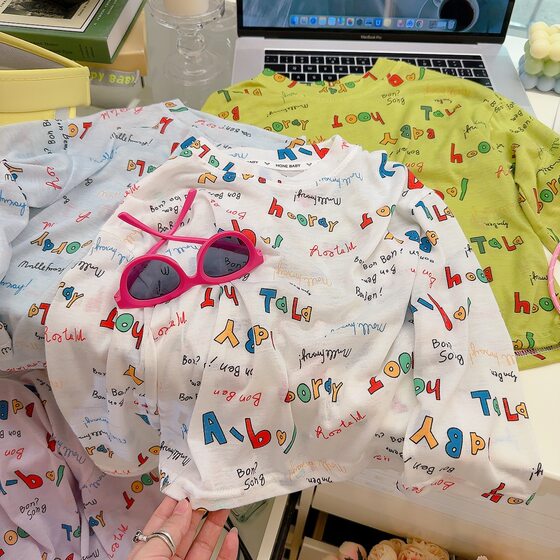 
5 Summer clothes 4 Girls 6 Long-sleeved ice silk T-shirt sun protection clothes 7 Children's clothes 8 Boys' blouses 3-year-old mesh quick-drying tops
