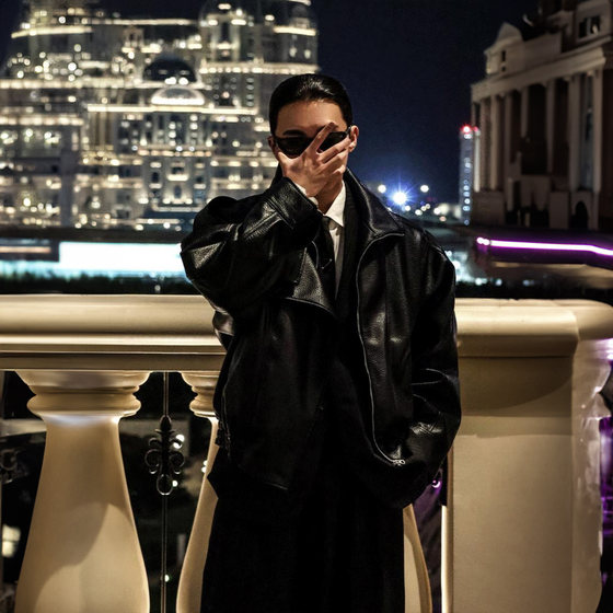 
MRDONG Korean purchasing agent men's high collar leather motorcycle jacket broad shoulder silhouette heavy industry dark short jacket