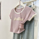 Pink letters jet flower short -sleeved short -sleeved T -shirt 2024 summer new small small shoulder short shoulder short top
