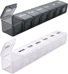 Seven-Day-A-Week 7-Compartment Portable Light-Proof Long Strip Pill Organizer, Transparent, Trendy Pill Box for the Elderly to Prevent Taking the Wrong Medication