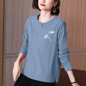 
Pure cotton long-sleeved T-shirt for middle-aged and elderly mothers, spring and autumn loose tops, new style women's inner layering shirts, autumn clothes