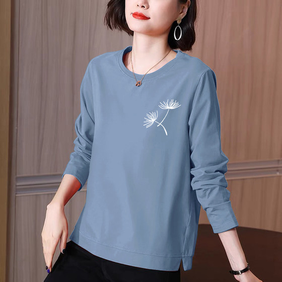 
Pure cotton long-sleeved T-shirt for middle-aged and elderly mothers, spring and autumn loose tops, new style women's inner layering shirts, autumn clothes