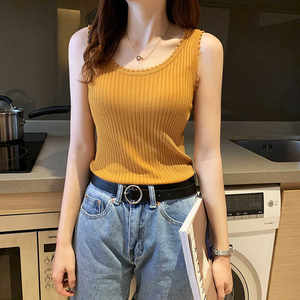 
Ice silk sweater for women in summer thin slim Korean style suspender vest women's inner base shirt short top outside