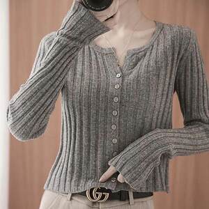 
Soft and waxy knitted cardigan for women 2026 autumn and winter short high-waist outer wear slimming round neck jacket long-sleeved sweater top trendy
