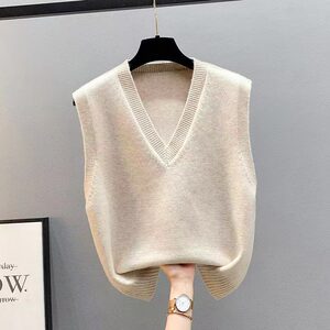 
New knitted vest vest jacket spring and autumn vest women's sweater Korean V-neck loose autumn and winter horse clips