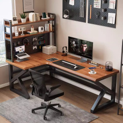 Pure solid wood corner desk bookshelf integrated computer desk