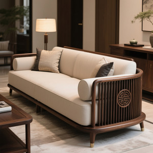 
New Chinese style black walnut straight sofa office Zen villa living room Wasabi style Song style aesthetic furniture
