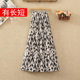 Retro leopard print skirt for women summer high waist slim mid-length printed chiffon pleated skirt A-line beach long skirt