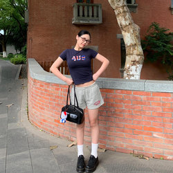 American-Style Striped Wide-Leg Three-Quarter Shorts for Women, Summer High-Waisted Loose Versatile Letter-Embroidered Casual Sports Hot Pants