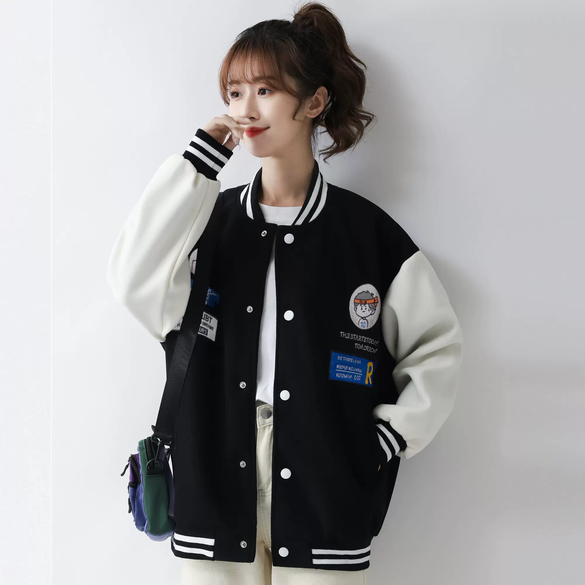棒球服女春秋季2022年新款ins潮小个子美式复古黑色休闲棒球外套-Taobao