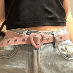 ins Korean Style Pink Heart Belt for Women, Versatile and Fashionable Design, Decorative Jeans Belt, Sweet Student Belt