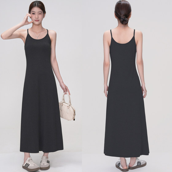 
Modal long skirt women's 2026 summer camisole slim fit sleeveless skirt black a-line dress