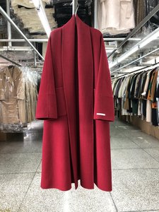 
Large lapel bathrobe red double-sided wool coat for women mid-length autumn and winter new Korean style loose woolen coat