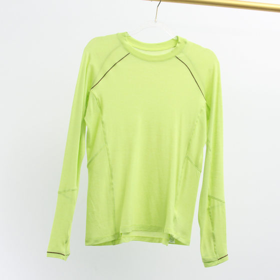 
Merino wool long-sleeved T-shirt for women antibacterial and anti-odor contrast color shoulder line waist-retracting to make them look slimming outdoor sports hiking fitness 1