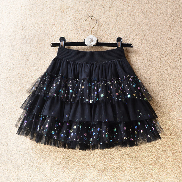 Summer high waist, thin waist, all -round skirt dancing big puffed skirt, multi -layer sequin cake short skirt, lady