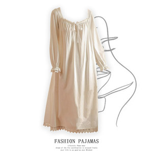 Summer nightdress female princess wind pure cotton long skirt white pajamas long sleeve large size loose sweet home service
