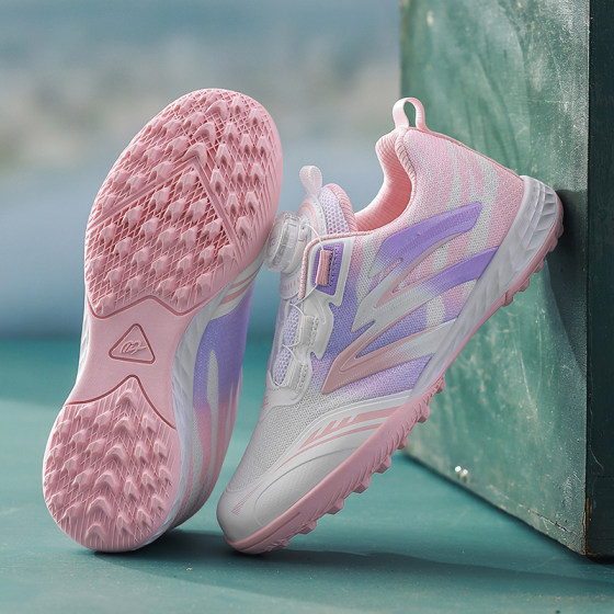 Girls' rotary buckle football shoes for children, primary school students, TF broken nails, medium and large children's breathable ball shoes, girls' competition training shoes