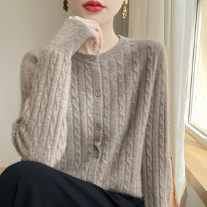 Clearance discount break code pure cardigan for women in autumn and winter round neck solid color sweater long sleeve versatile knitted cardigan exterior

