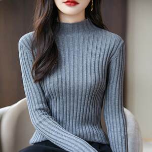 100% pure cotton half turtleneck sweater 2025 new women's autumn and winter slim cotton inner knitted base shirt