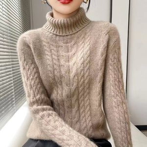 
Thickened turtleneck cardigan for women pure wool loose base knit sweater pullover heavy autumn and winter new versatile sweater