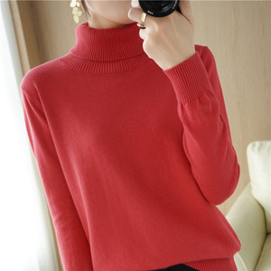 
Pure cotton thread sweater women's turtleneck versatile long-sleeved solid color pullover base sweater 2025 new autumn and winter