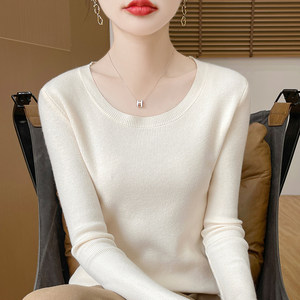 
2025 Autumn Low-neck Slim-fitting Base Shirt for Women Underwear with Knitted Round Neck Thin Sweater Versatile Solid Color Top